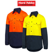 Mens Hard Yakka Core Hi - Vis Vented Cotton Twill Work Long Sleeve Shirt Y07950 - Land to Coast