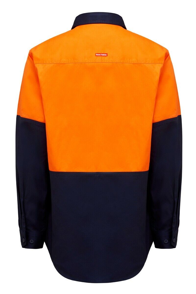 Mens Hard Yakka Core Hi - Vis Work Shirt Heavy Duty Cotton Drill Work L/S Y04605 - Land to Coast