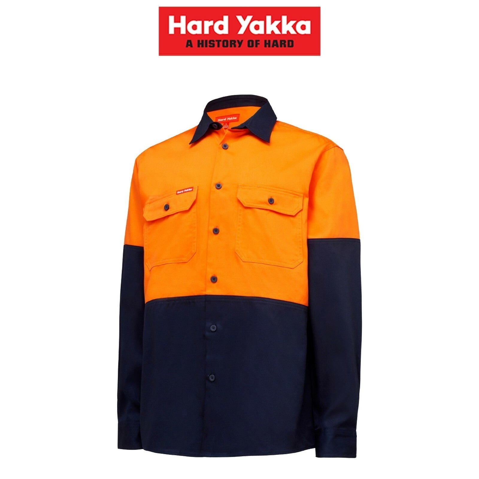 Mens Hard Yakka Core Hi - Vis Work Shirt Heavy Duty Cotton Drill Work L/S Y04605 - Land to Coast