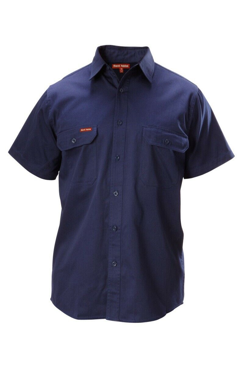 Mens Hard Yakka Cotton Drill Shirt Button Short Sleeve Workwear Top Y07510 - Land to Coast