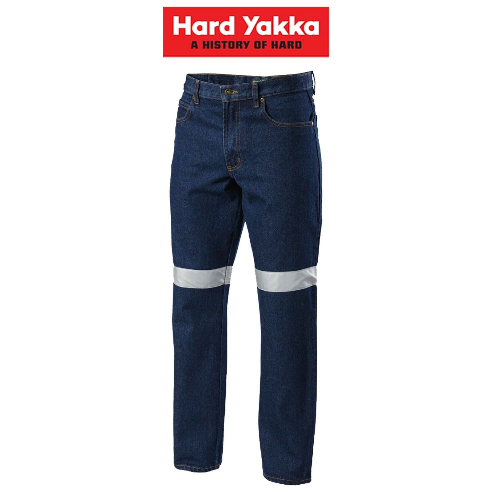 Mens Hard Yakka Denim Jeans Taped Work Pants Heavy Duty Tough Farm Washed Y03513 - Land to Coast