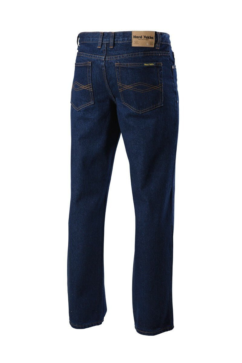 Mens Hard Yakka Denim Jeans Work Pants Enzyme Washed Rigid Farm Tough Y03514 - Land to Coast
