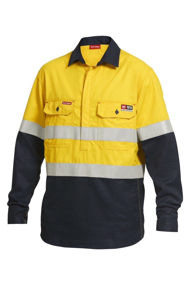 Mens Hard Yakka Fire Resistant ShieldTec Hi - Vis Safety Mining Work Shirt Y04550 - Land to Coast