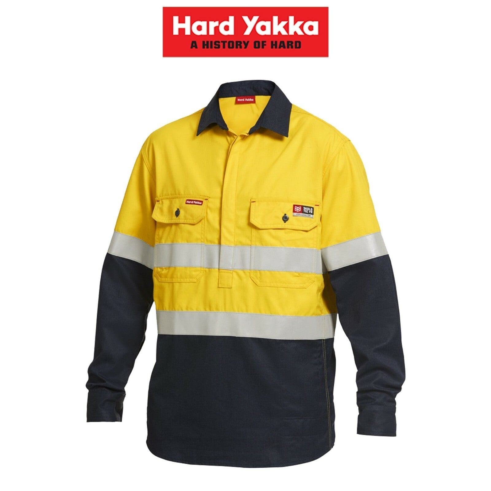 Mens Hard Yakka Fire Resistant ShieldTec Hi - Vis Safety Mining Work Shirt Y04550 - Land to Coast