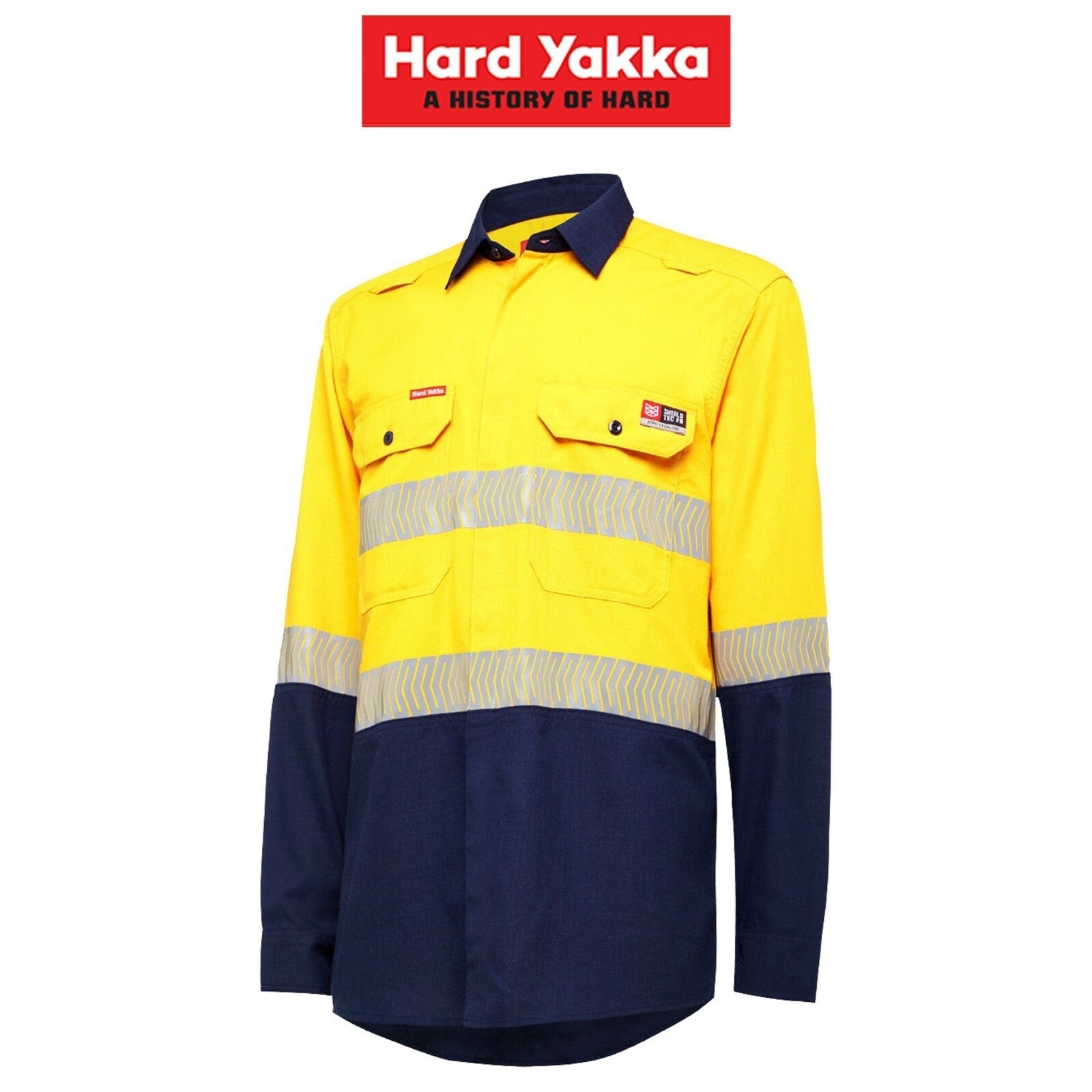 Mens Hard Yakka Fire Resistant ShieldTec Lenzing Hi - Vis Safety Work Shirt Y04370 - Land to Coast