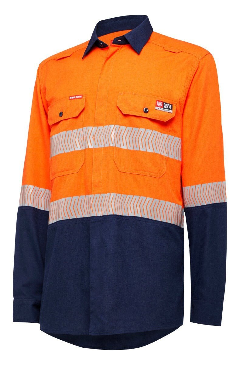 Mens Hard Yakka Fire Resistant ShieldTec Lenzing Hi - Vis Safety Work Shirt Y04370 - Land to Coast