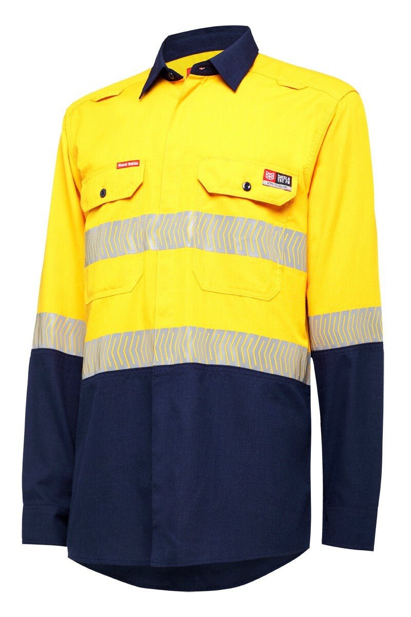 Mens Hard Yakka Fire Resistant ShieldTec Lenzing Hi - Vis Safety Work Shirt Y04370 - Land to Coast