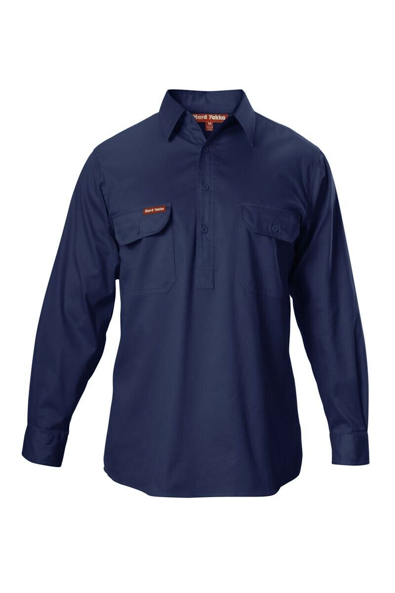 Mens Hard Yakka Foundations Drill Long Sleeve Closed Front Shirt Work Y07530 - Land to Coast