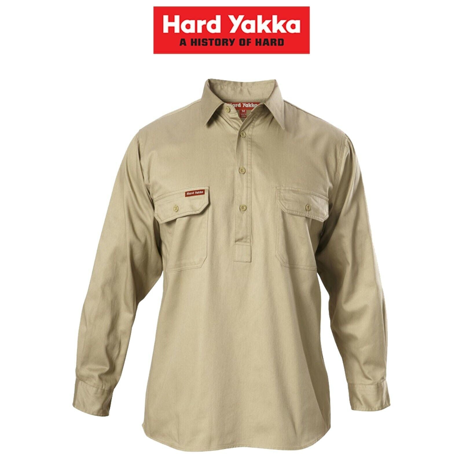 Mens Hard Yakka Foundations Drill Long Sleeve Closed Front Shirt Work Y07530 - Land to Coast
