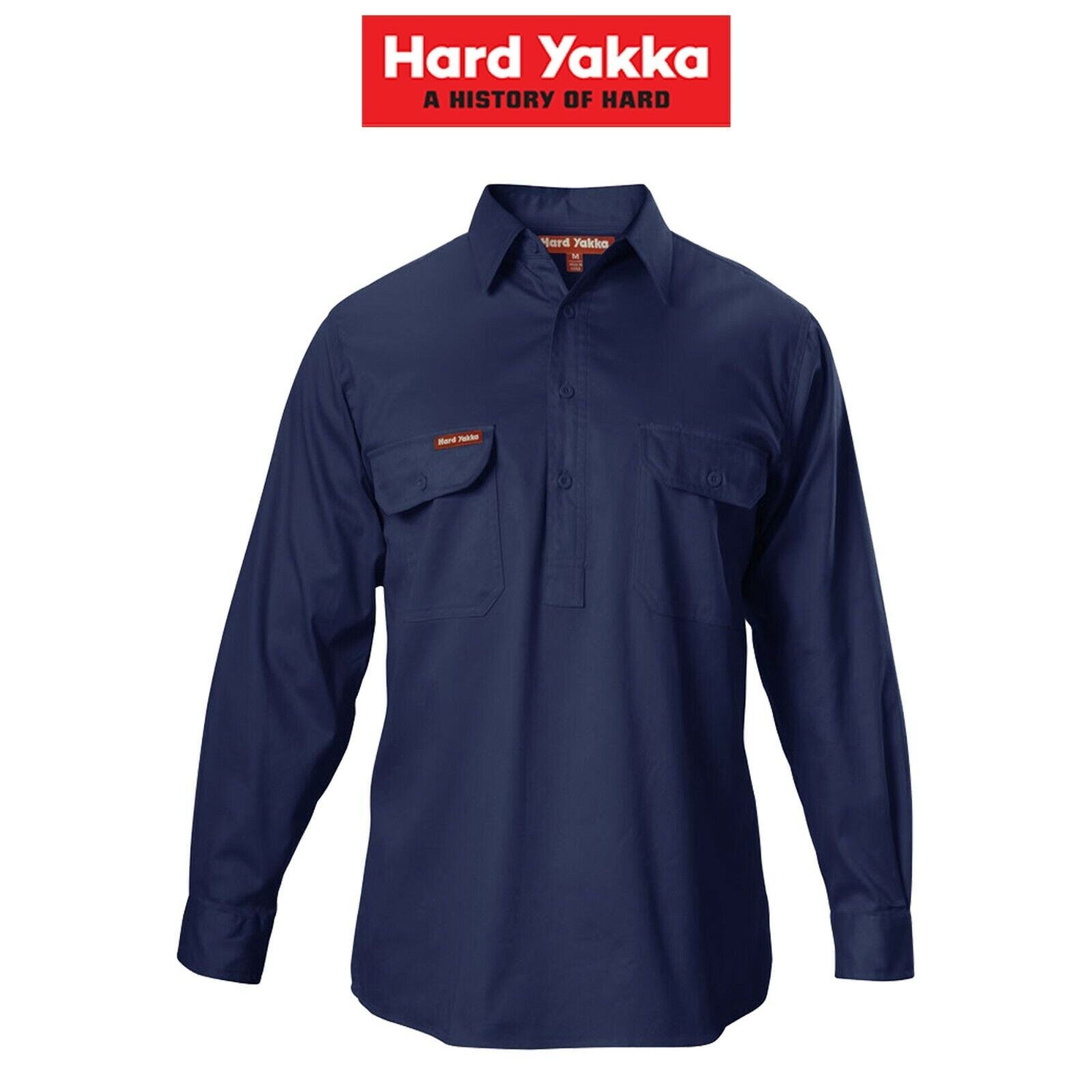 Mens Hard Yakka Foundations Drill Long Sleeve Closed Front Shirt Work Y07530 - Land to Coast