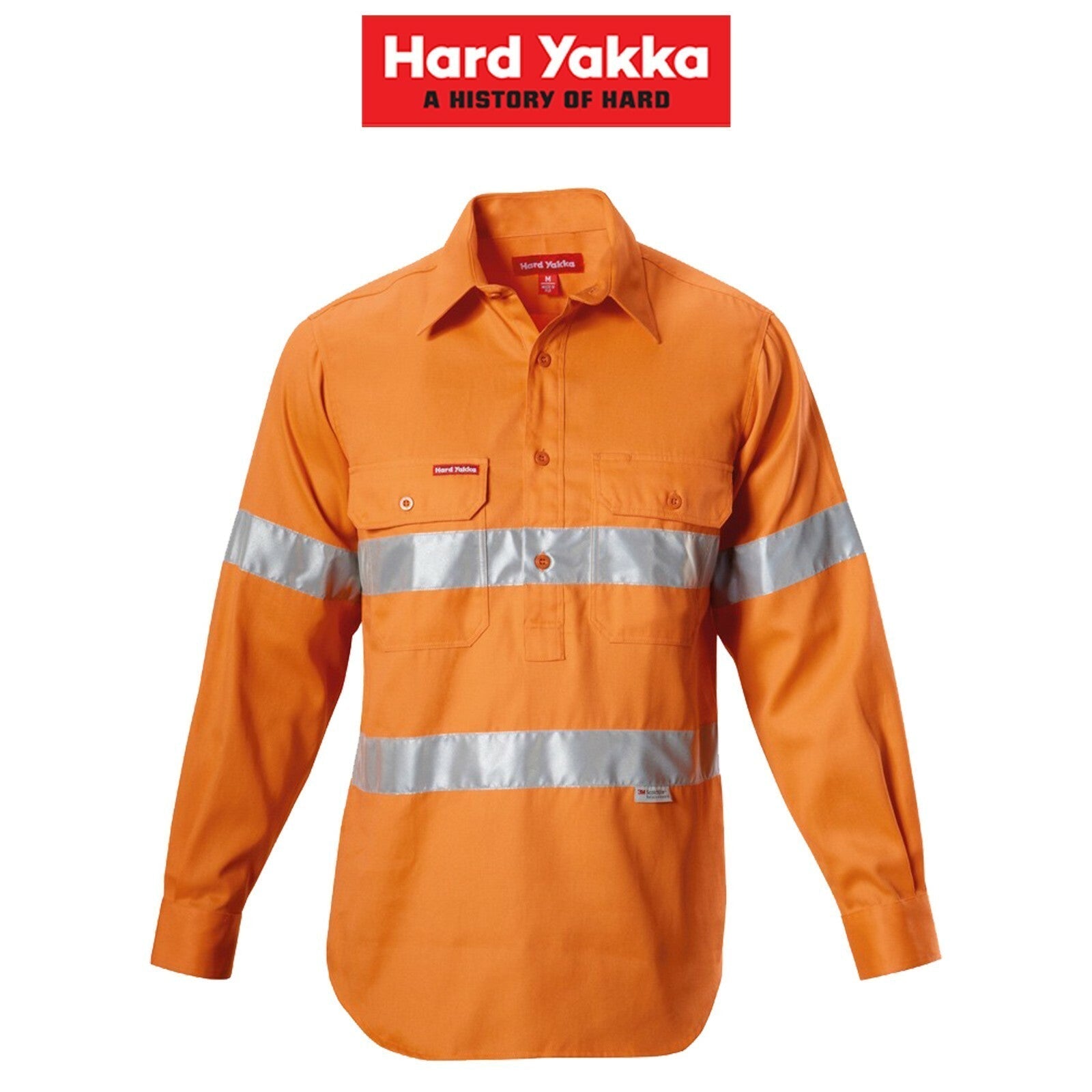Mens Hard Yakka Foundations Hi - Vis Closed Front Drill Tape Long Sleeve Y07899 - Land to Coast