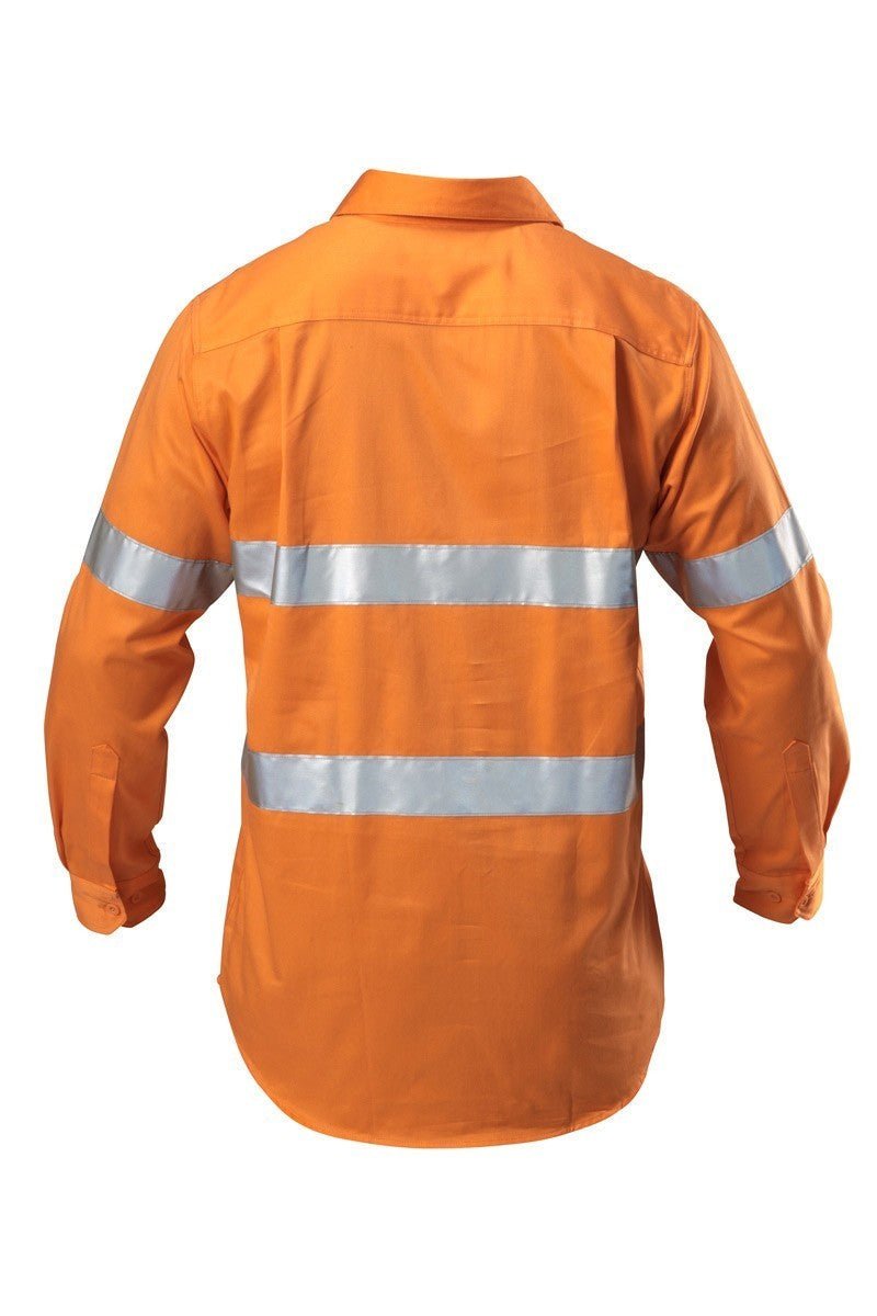 Mens Hard Yakka Foundations Hi - Vis Closed Front Drill Tape Long Sleeve Y07899 - Land to Coast
