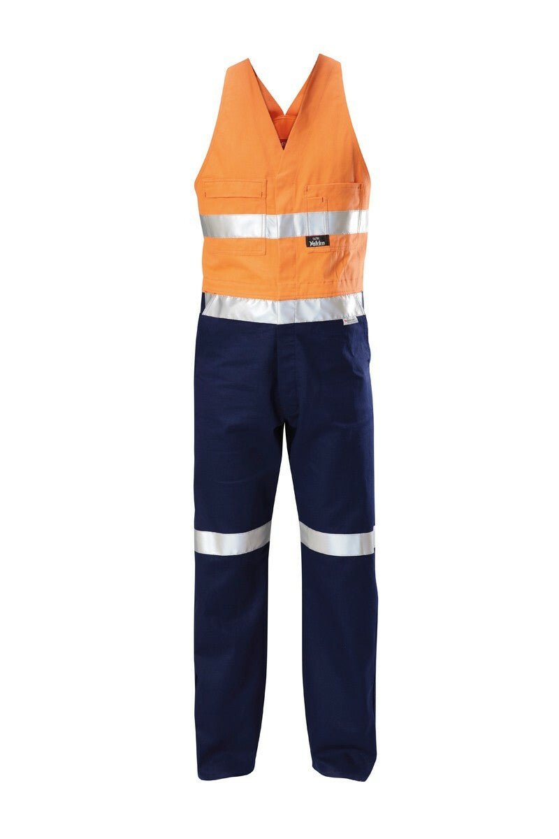 Mens Hard Yakka Hi - Vis 2 Tone Cotton Drill Action Overalls Work Taped Y01055 - Land to Coast
