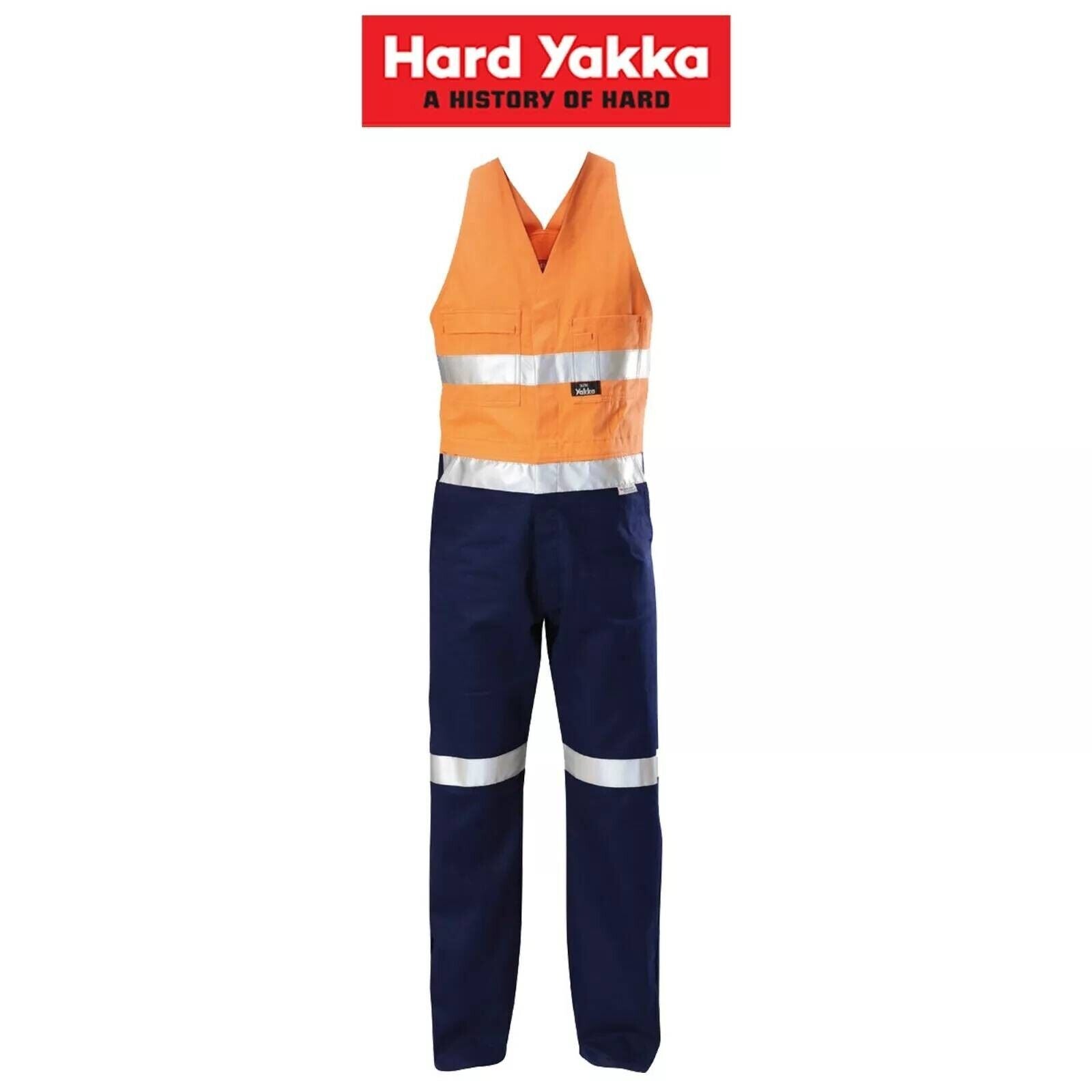 Mens Hard Yakka Hi - Vis 2 Tone Cotton Drill Action Overalls Work Taped Y01055 - Land to Coast