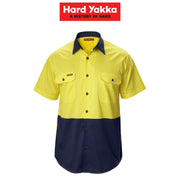 Mens Hard Yakka Koolgear Hi - Vis 2 Tone Short Sleeve Vented Work Shirt Y07559 - Land to Coast