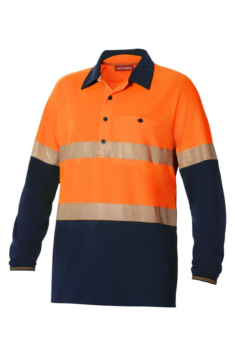 Mens Hard Yakka Koolgear Hi - Vis 2 Tone Vented Tape Long Sleeve Work Shirt Y11379 - Land to Coast