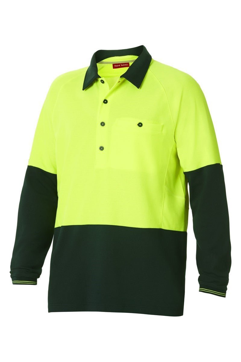 Mens Hard Yakka Koolgear Hi - Vis 2 Toned Long Sleeve Vent Polo Shirt Work Y11389 - Land to Coast
