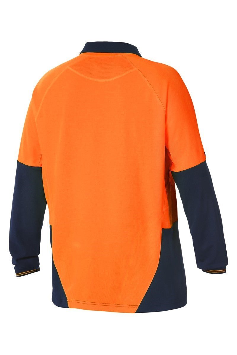 Mens Hard Yakka Koolgear Hi - Vis 2 Toned Long Sleeve Vent Polo Shirt Work Y11389 - Land to Coast