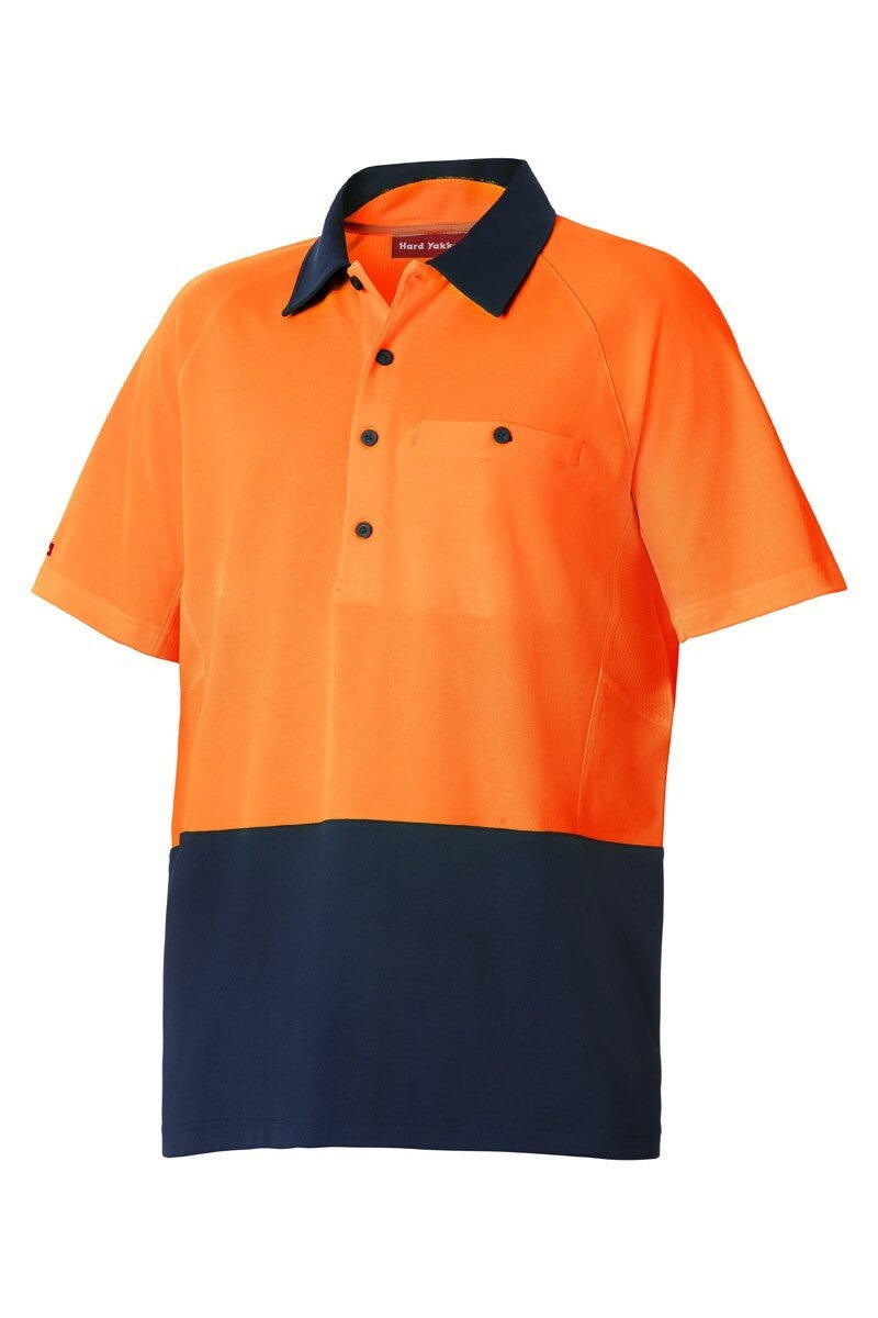 Mens Hard Yakka Koolgear Hi - Vis 2 Toned Short Sleeve Work Cool Polo Shirt Y11396 - Land to Coast