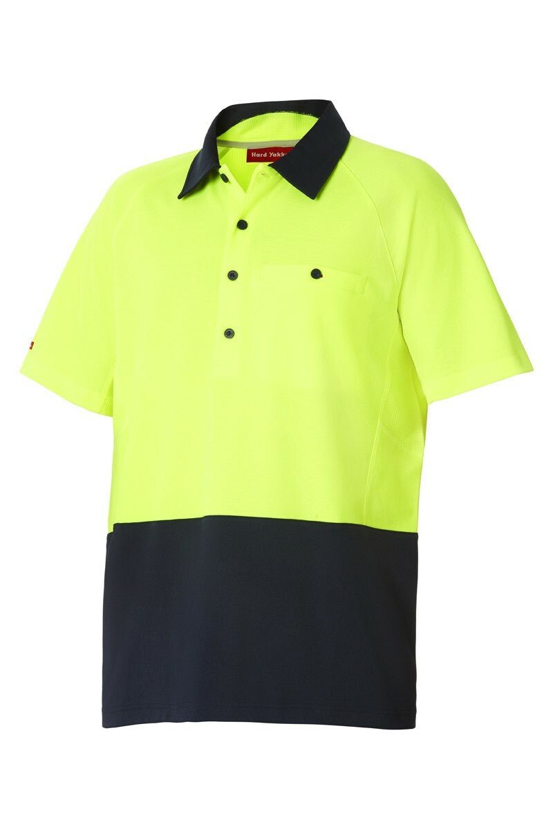 Mens Hard Yakka Koolgear Hi - Vis 2 Toned Short Sleeve Work Cool Polo Shirt Y11396 - Land to Coast