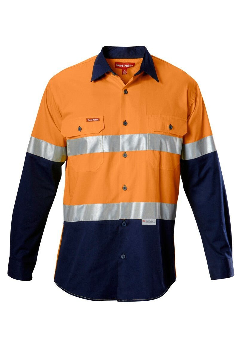 Mens Hard Yakka Koolgear Hi - Vis Safety Lightweight Long Sleeve Work Shirt Y07978 - Land to Coast