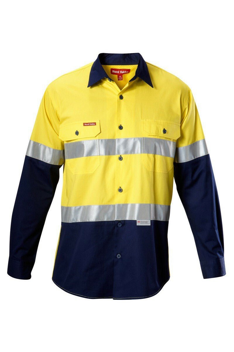 Mens Hard Yakka Koolgear Hi - Vis Safety Summer Cool Long Sleeve Work Shirt Y07978 - Land to Coast
