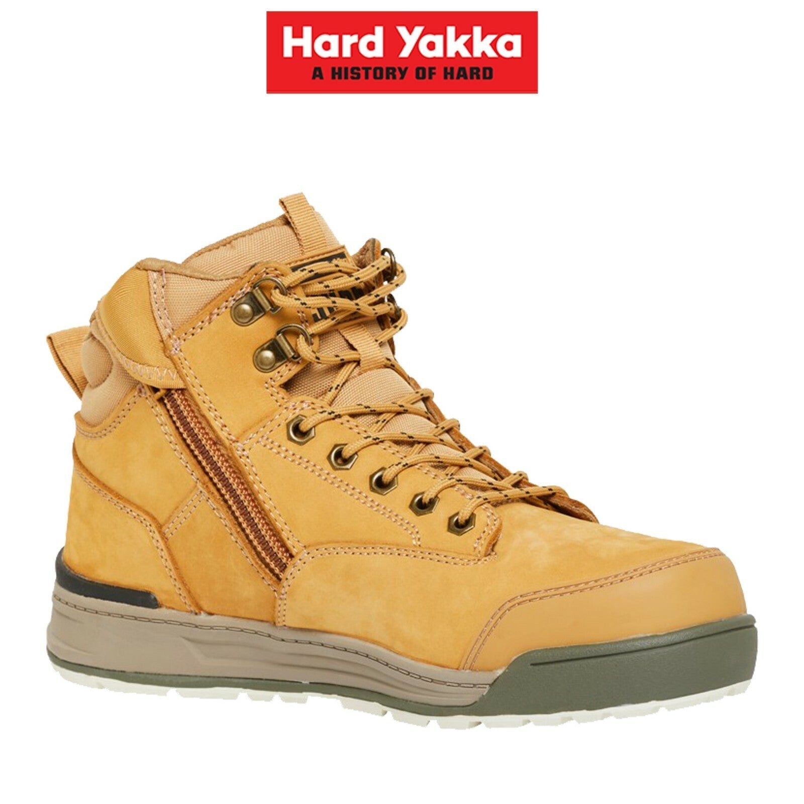 Mens Hard Yakka Lace Zip Safety Boots 3056 Work Steel Cap Memory Foam Y60200 - Land to Coast