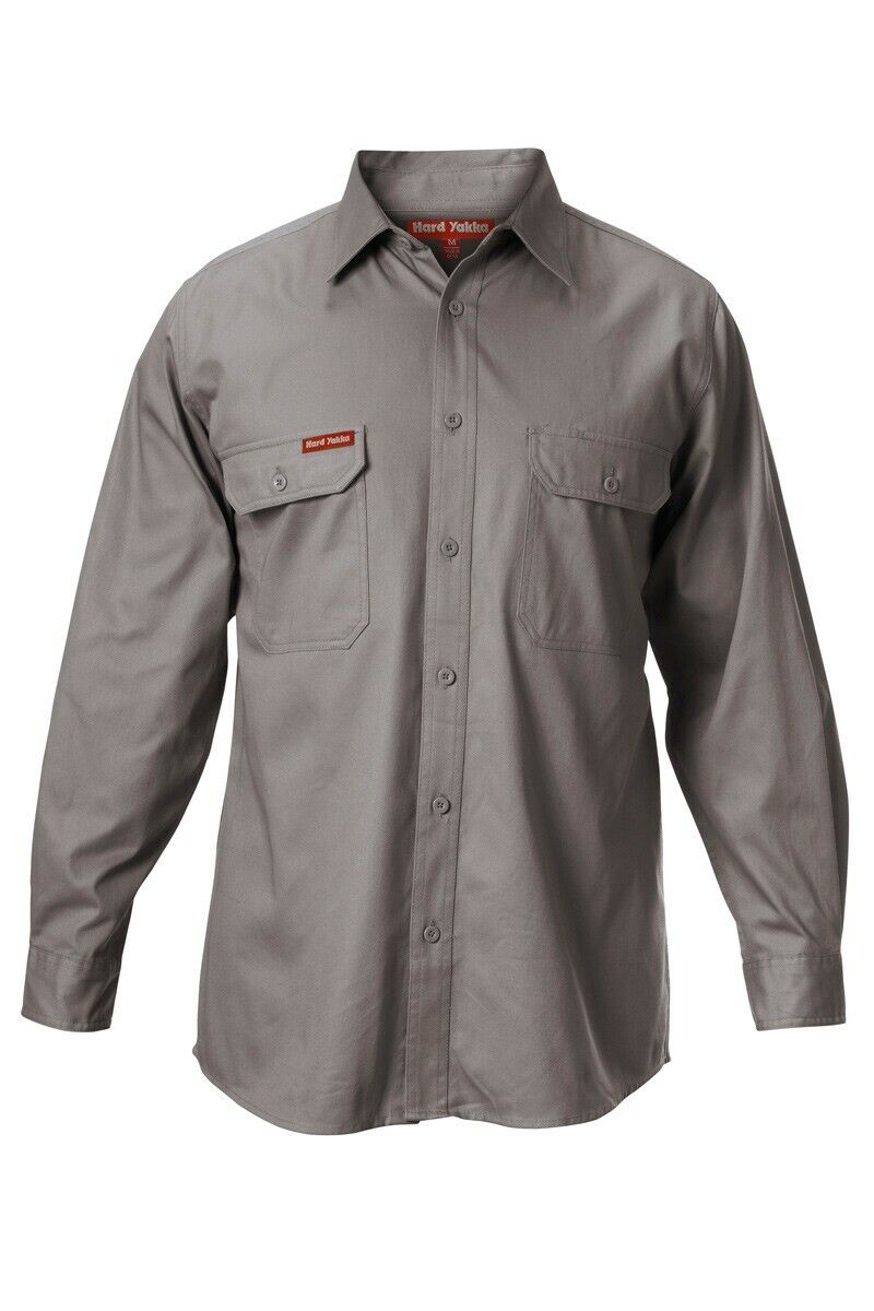 Mens Hard Yakka Long Sleeve Cotton Drill Work Shirt Tradie Safety Button Y07500 - Land to Coast