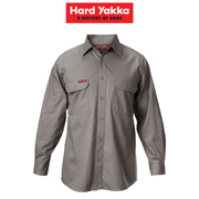 Mens Hard Yakka Long Sleeve Cotton Drill Work Shirt Tradie Safety Button Y07500 - Land to Coast