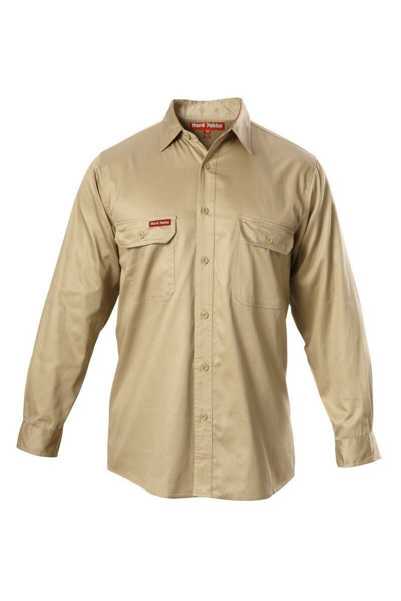 Mens Hard Yakka Long Sleeve Cotton Drill Work Shirt Tradie Safety Button Y07500 - Land to Coast