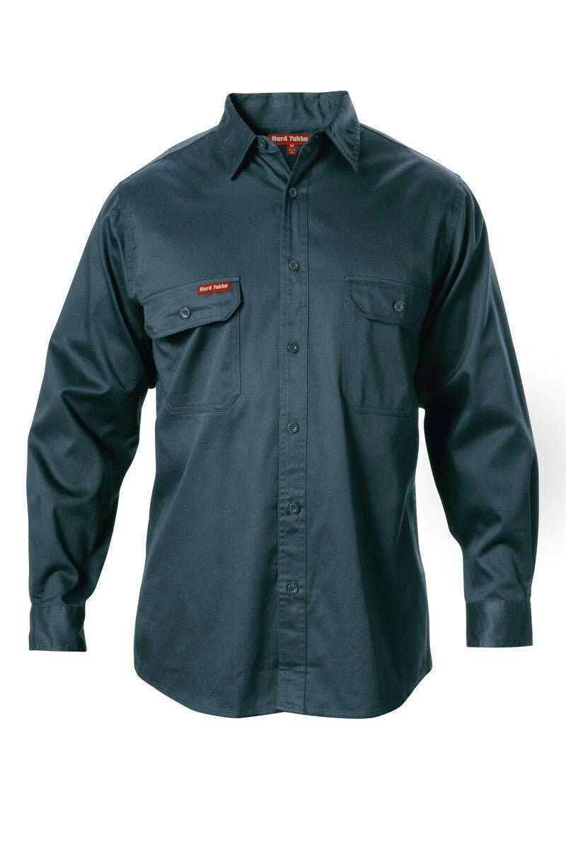 Mens Hard Yakka Long Sleeve Cotton Drill Work Shirt Tradie Safety Button Y07500 - Land to Coast
