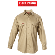 Mens Hard Yakka Long Sleeve Cotton Drill Work Shirt Tradie Safety Button Y07500 - Land to Coast