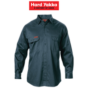 Mens Hard Yakka Long Sleeve Cotton Drill Work Shirt Tradie Safety Button Y07500 - Land to Coast