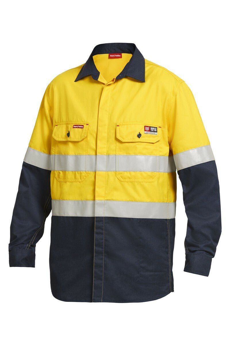 Mens Hard Yakka Protect ShieldTec Hi - Vis Fire Resistant Safety Shirt Top Y04350 - Land to Coast