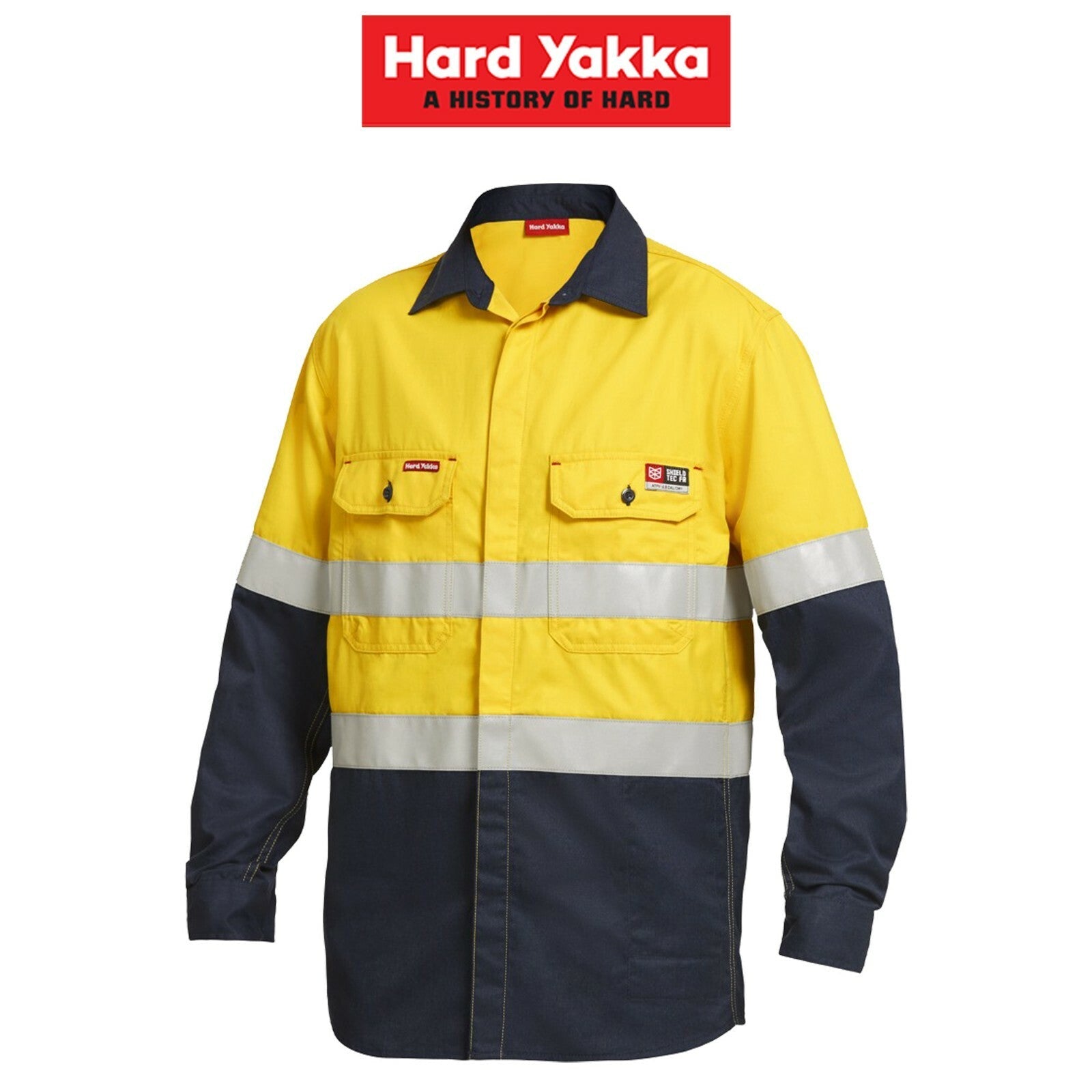 Mens Hard Yakka Protect ShieldTec Hi - Vis Fire Resistant Safety Shirt Top Y04350 - Land to Coast
