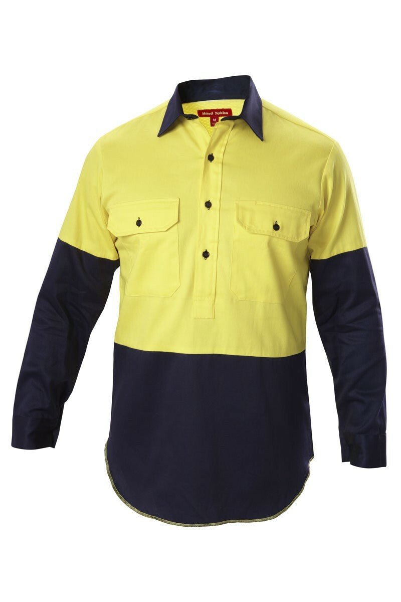 Mens Hard Yakka Shirt Hi - Vis Closed Gusset Long Sleeve Work Safety Cotton Y07984 - Land to Coast