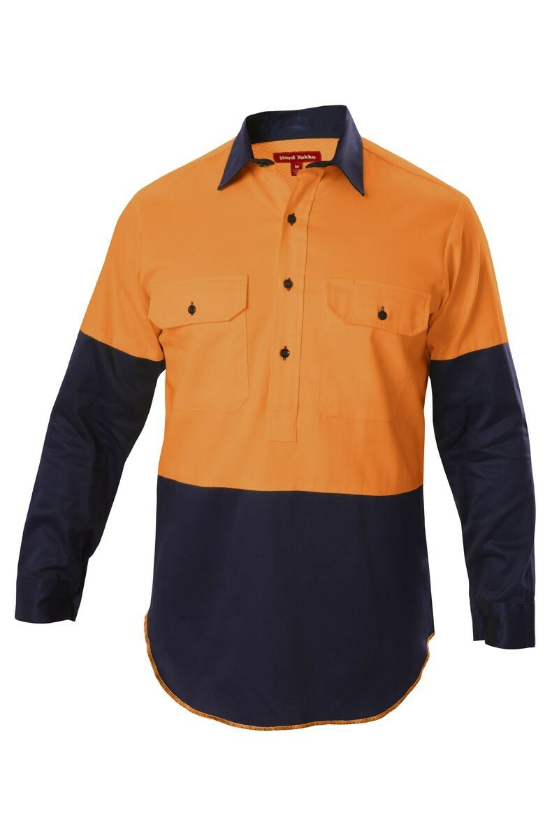 Mens Hard Yakka Shirt Hi - Vis Closed Gusset Long Sleeve Work Safety Cotton Y07984 - Land to Coast