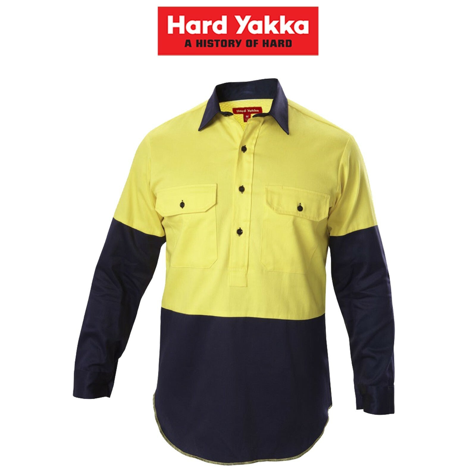 Mens Hard Yakka Shirt Hi - Vis Closed Gusset Long Sleeve Work Safety Cotton Y07984 - Land to Coast