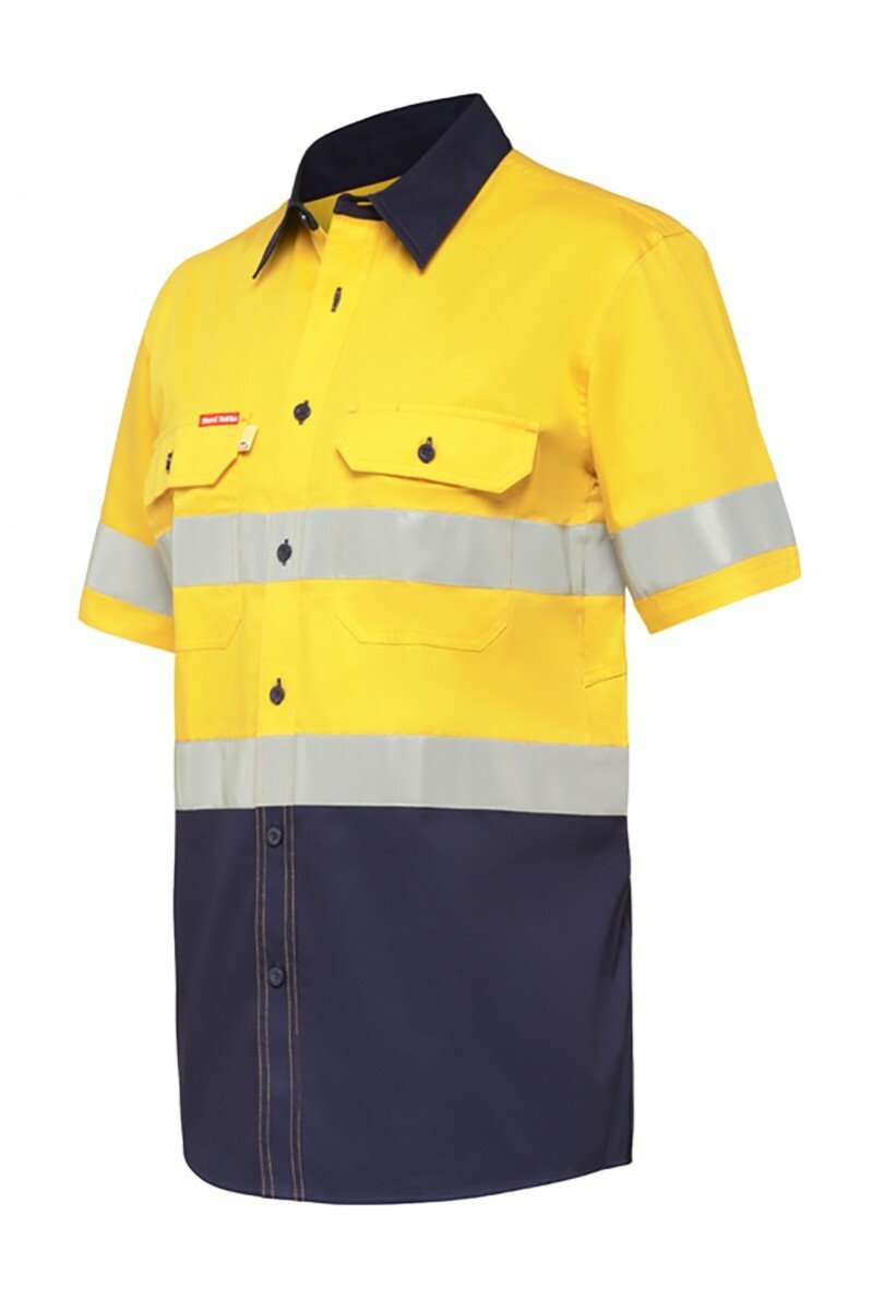 Mens Hard Yakka Short Sleeve Work Shirt Hi - Vis Taped KoolGear Summer Vent Y07735 - Land to Coast