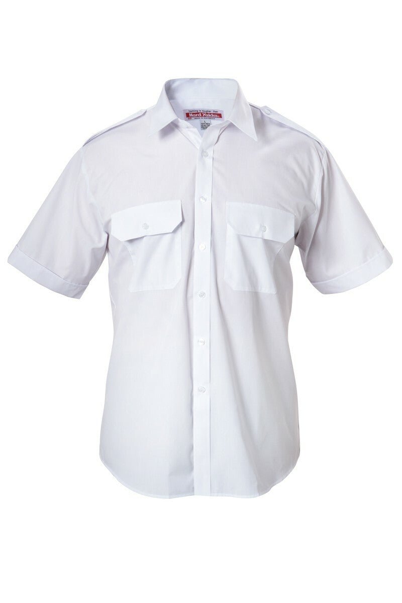 Mens Hard Yakka Short Sleeve Work Shirt Permanent Press Dress Epaulettes Y07691 - Land to Coast