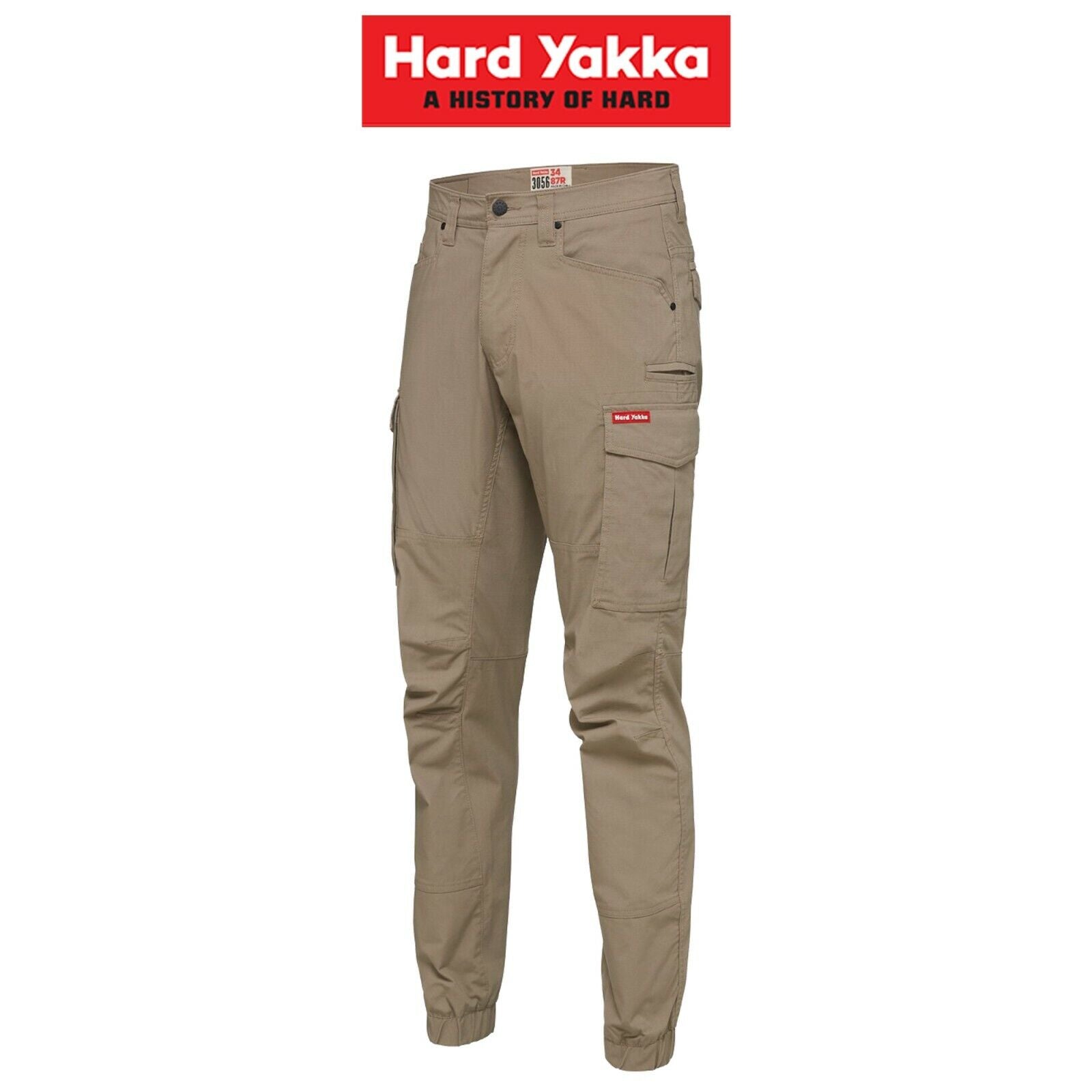 Mens Hard Yakka Work Pants Cuff 3056 Ripstop Stretch Cargo Slim Fit Tough Y02340 - Land to Coast