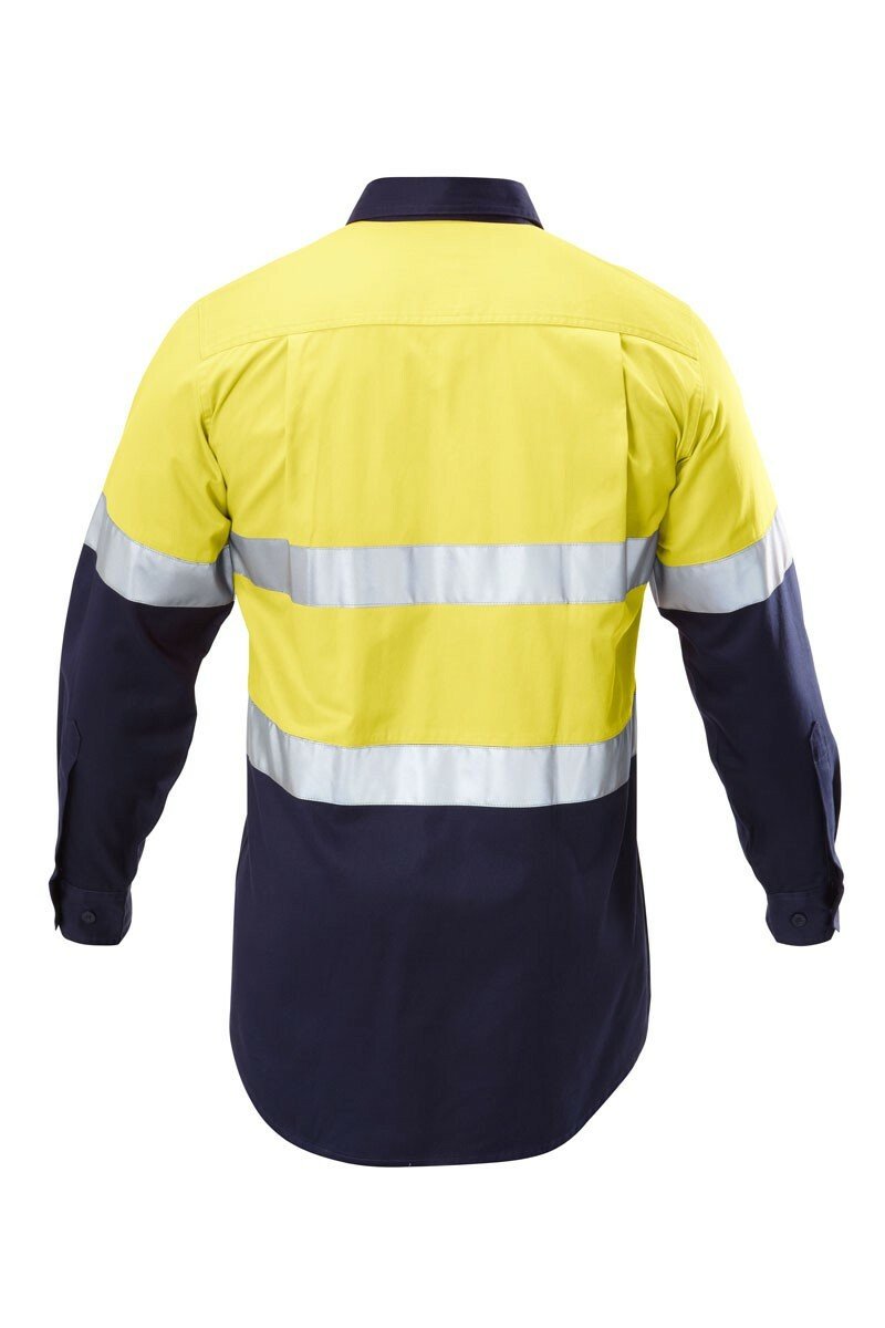 Mens Hard Yakka Work Shirt Hi - Vis Taped Safety Long Sleeve Cotton Drill Y07990 - Land to Coast