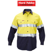 Mens Hard Yakka Work Shirt Hi - Vis Taped Safety Long Sleeve Cotton Drill Y07990 - Land to Coast