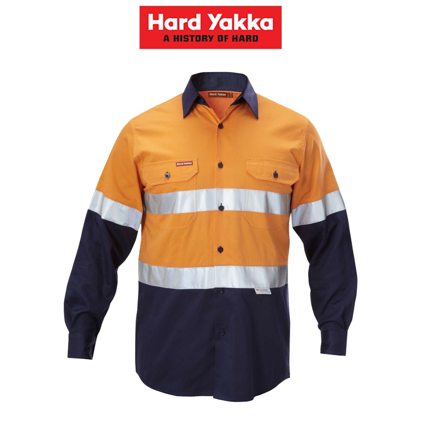 Mens Hard Yakka Work Shirt Hi - Vis Taped Safety Long Sleeve Cotton Drill Y07990 - Land to Coast