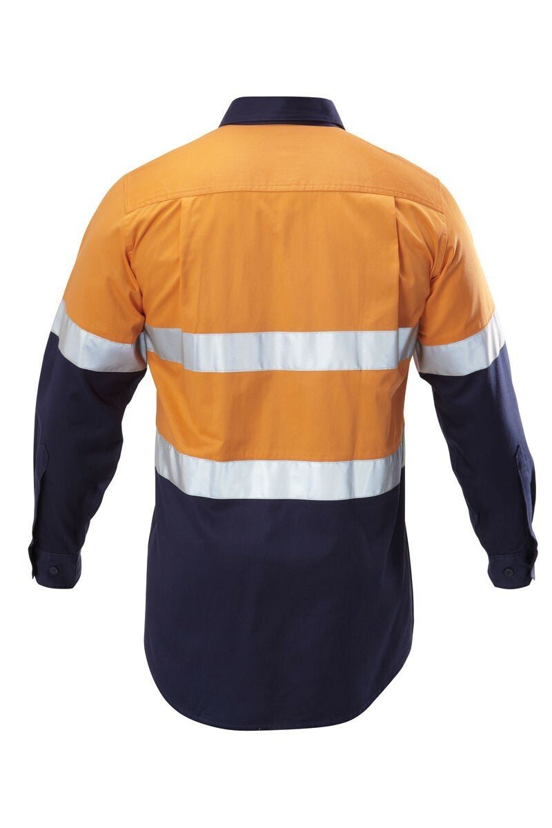 Mens Hard Yakka Work Shirt Hi - Vis Taped Safety Long Sleeve Cotton Drill Y07990 - Land to Coast
