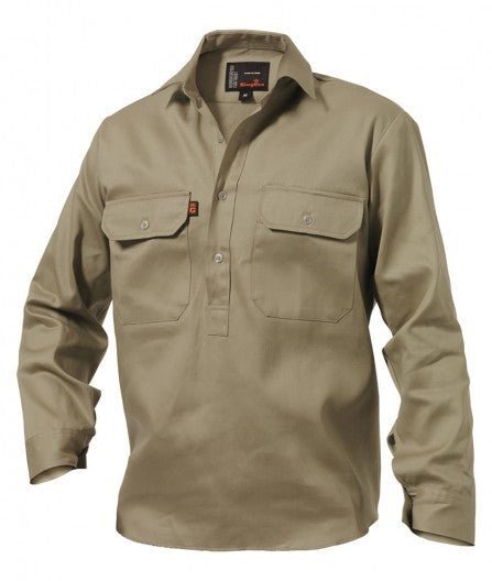 Mens KingGee Closed Front Full Button 100% Cotton Drill Work Shirt Pocket K04020 - Land to Coast