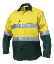 Mens KingGee Hi - Vis Long Sleeve Open Front Spliced Taped Work Shirt Top K54315 - Land to Coast