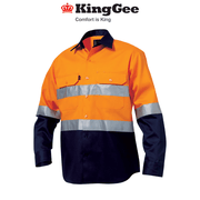 Mens KingGee Hi - Vis Long Sleeve Reflective Tape Gusset Cuff Work Shirt K54315 - Land to Coast
