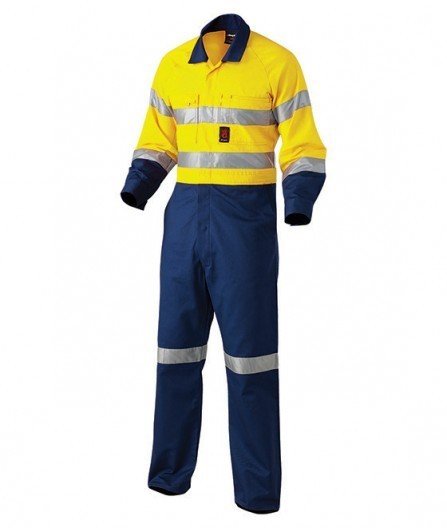 Mens KingGee Hi - Vis Spliced Cotton Drill Overalls Heavy Duty Overall Work K51525 - Land to Coast