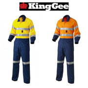 Mens KingGee Hi - Vis Spliced Cotton Drill Overalls Heavy Duty Overall Work K51525 - Land to Coast